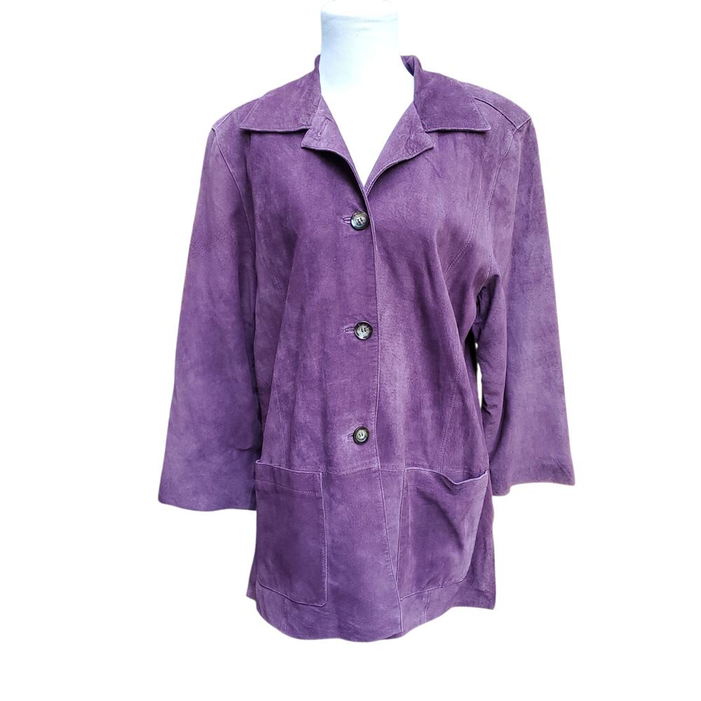 Terry Lewis Classic Luxuries Purple Suede Leather Jacket Button Down Sz M